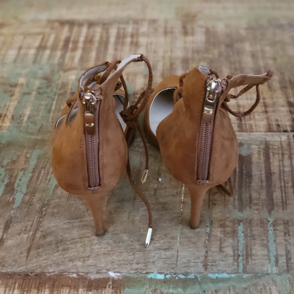 Marc Fisher Tan Pointed Lace Up Suede Heel - Picture 2 of 4
